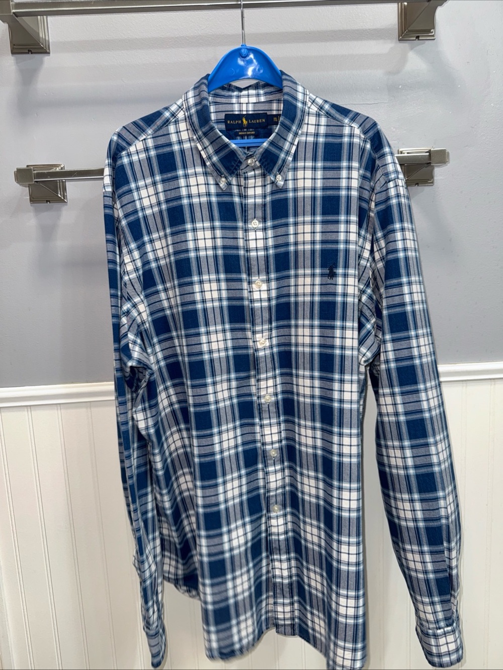 Ralph Lauren Navy and White Plaid Button-Down Shirt